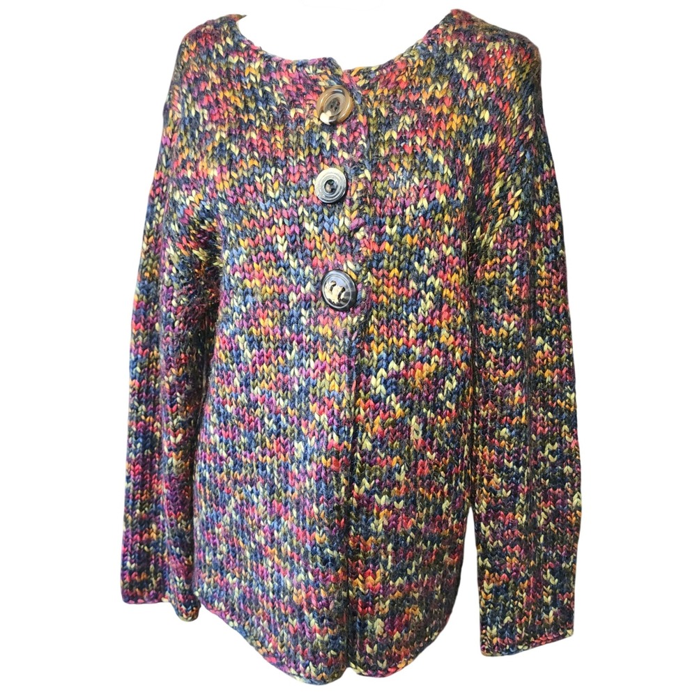 NorthStyle Multi Color Chunky Knit Mohair Alpaca Blend Cardigan Womens Size L